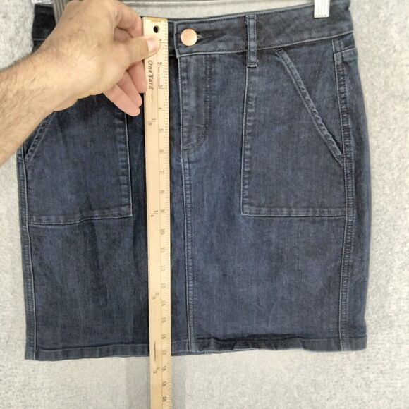 Ann Taylor LOFT Denim Skirt Womens Sz 0 Blue Dark Wash Mini Solid Casual Stretch - Picture 3 of 9